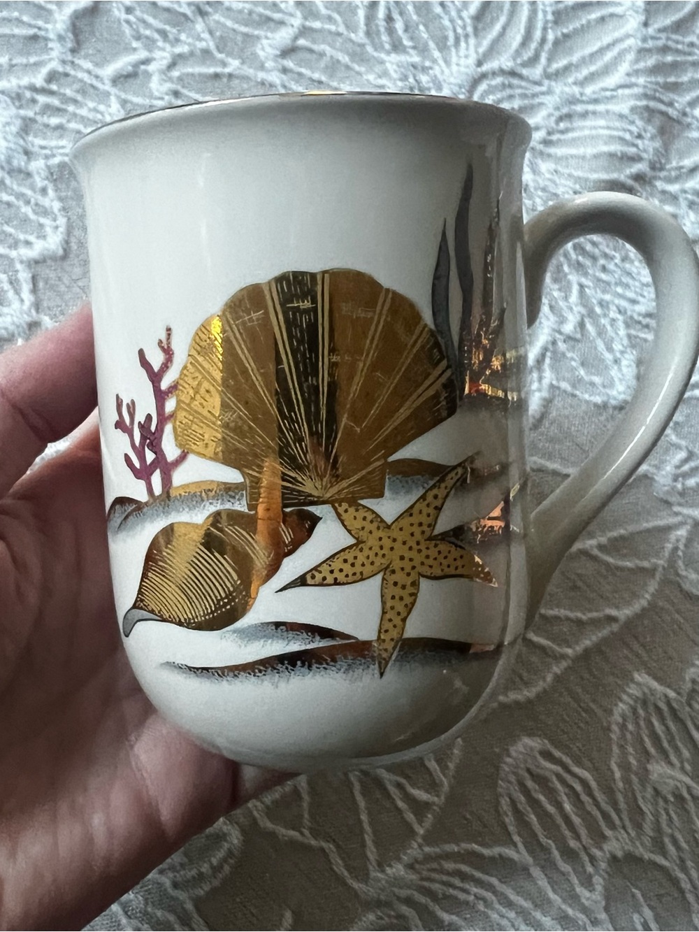 Vintage Otagiri Japanese Gold Seashell Ceramic Mug